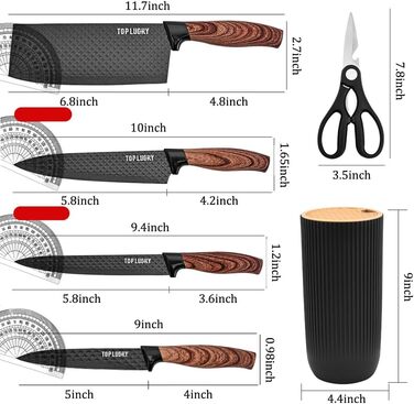 Набір ножів Messer Set, 6 шт. Чорний набір ножів у блоці для кухні, професійний набір кухонних ножів з нержавіючої сталі, для нарізання, шинкування та рубання