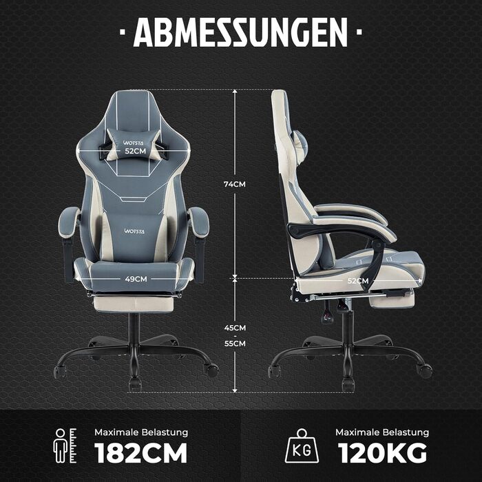 Геймерське крісло Ergon Gaming з підставкою для ніг, регульоване, офісне, з підтримкою попереку (синьо-бежеве)