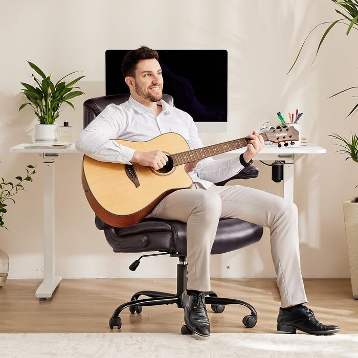 Крісло шеф-кухаря Sweetcrispy з PU шкіри, ергономічне офісне крісло, комп'ютерне крісло з підйомними підлокітниками, геймінгове крісло для роботи та відпочинку, (темно-коричневе)