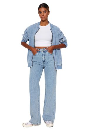 Джинси жіночі Trendyol прямого крою з високою талією, блакитний (44)