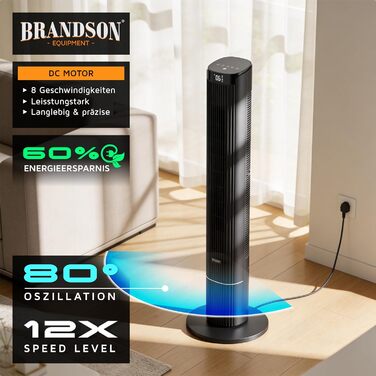 Вентилятор вежовий Brandson ECO Design з Wi-Fi та керуванням через додаток Smart Life - тихий DC мотор, осциляція, пульт ДУ