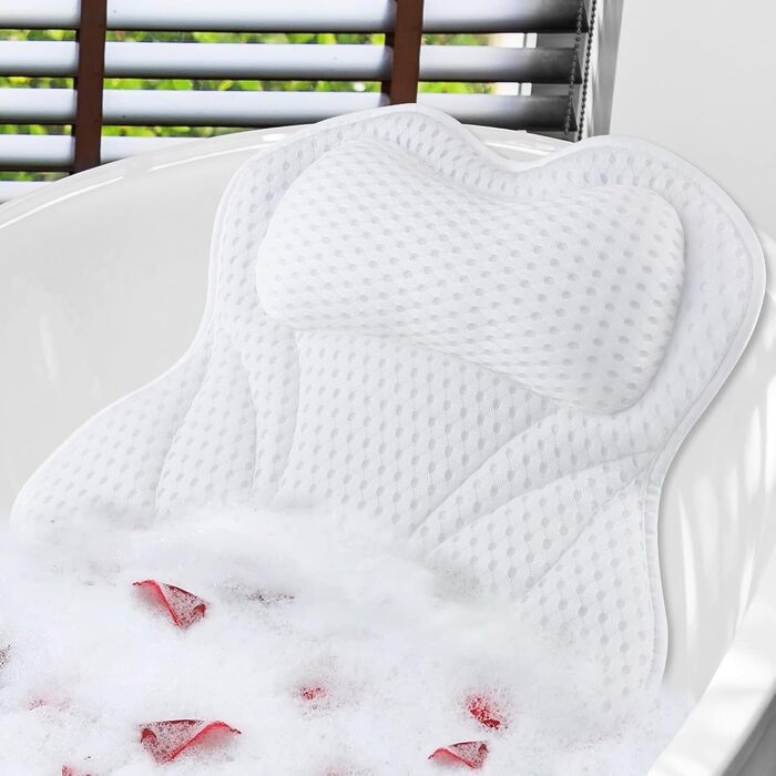 Подушка для ванни для шиї, плечей та спини з 6 присосками, 4D Mesh, аксесуар для ванни, підтримка голови, шиї, плечей та спини для домашнього спа та ванни