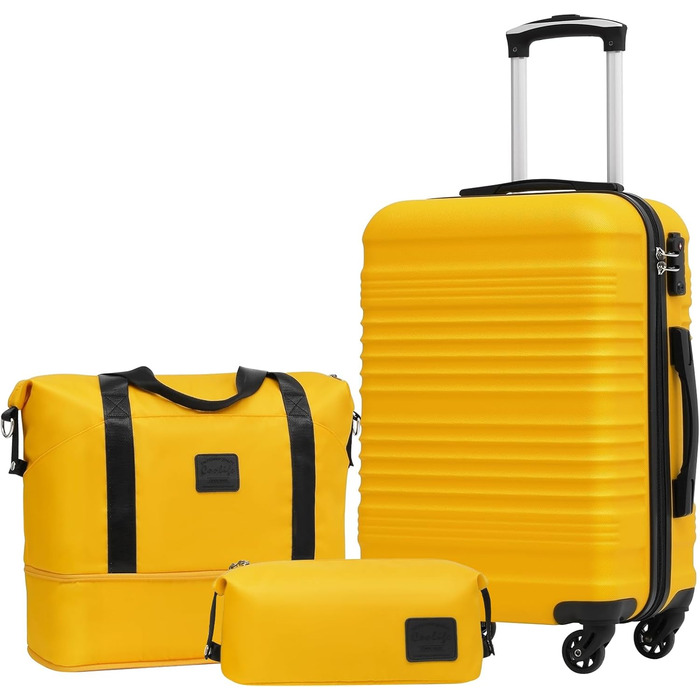 Набір валіз COOLIFE 6 шт: 16', 20', 24', 28' + сумка та органайзер | ABS, 360° колеса, TSA-замок. Ідеально для подорожей, відпочинку та навчання. Білий/Коричневий (Набір ручної поклажі 3 шт, Жовтий/Чорний)