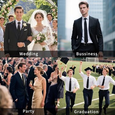 Чорний крават з кишеньковим хустиною HISDERN для вечірки, весілля та бізнесу