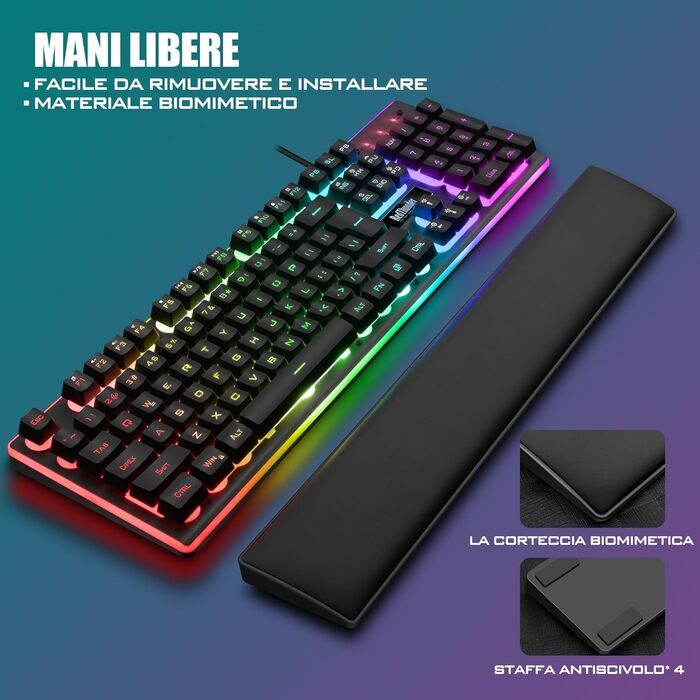 RedThunder K10 Бездротова ігрова клавіатура та миша з підсвічуванням LED, акумулятор 3800 mAh, механічне відчуття, Anti-Ghosting, миша 7D 3200 DPI, QWERTY-розкладка, для PC геймерів (Чорний)