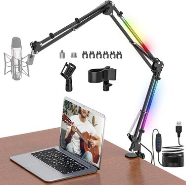 Тримач для мікрофона з RGB підсвіткою: регульований кріплення на стіл для TikTok Live-Streaming та співу