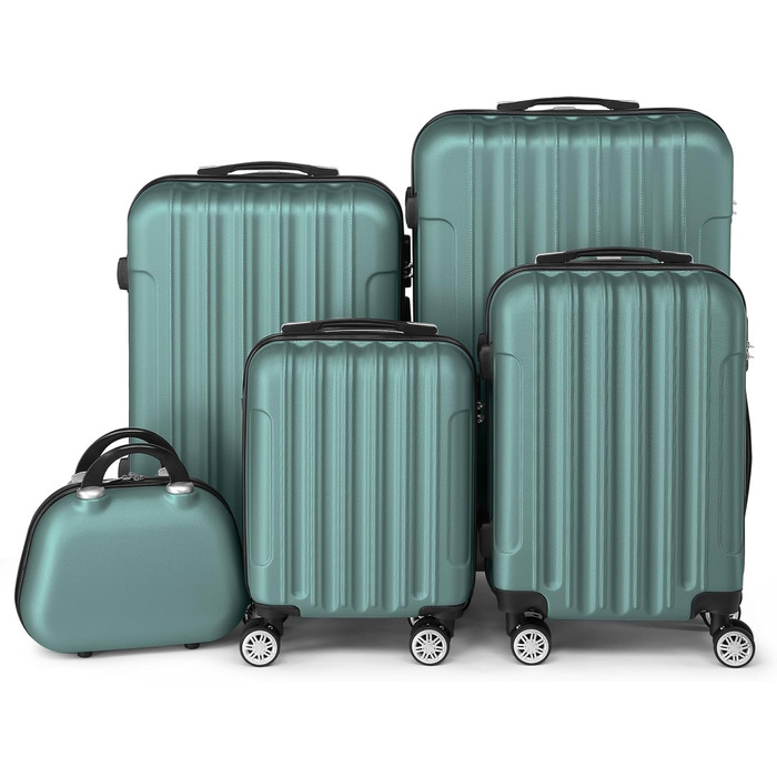 Набір валіз LEADZM 5 шт. з косметичкою, жорсткий ролер ABS з телескопічною ручкою, ручна поклажа (Турквіс)