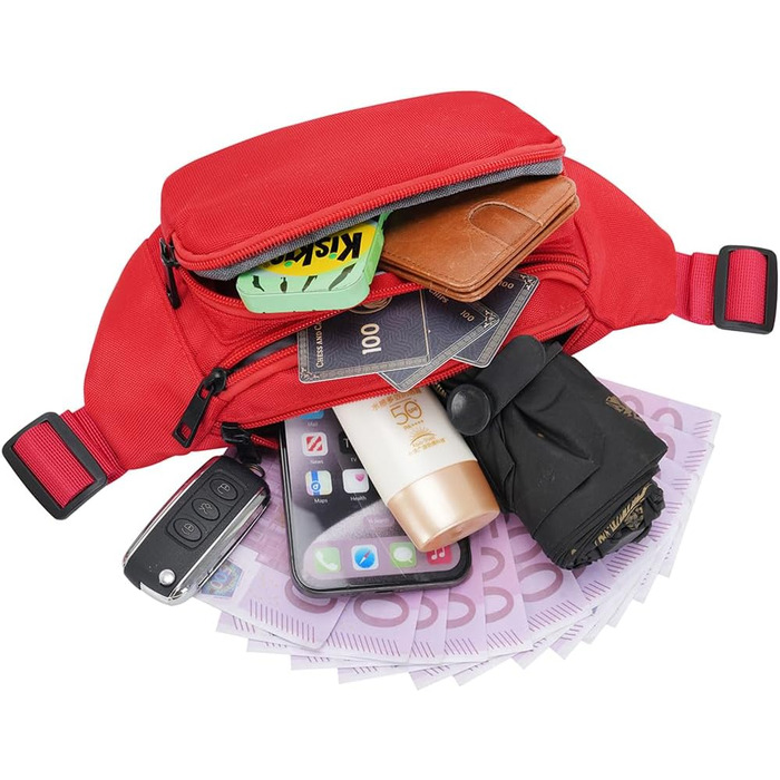 Сумка на пояс для чоловіків та жінок, спортивна, на стегно, бананка для подорожей, прогулянок з собакою та активного відпочинку (червона)