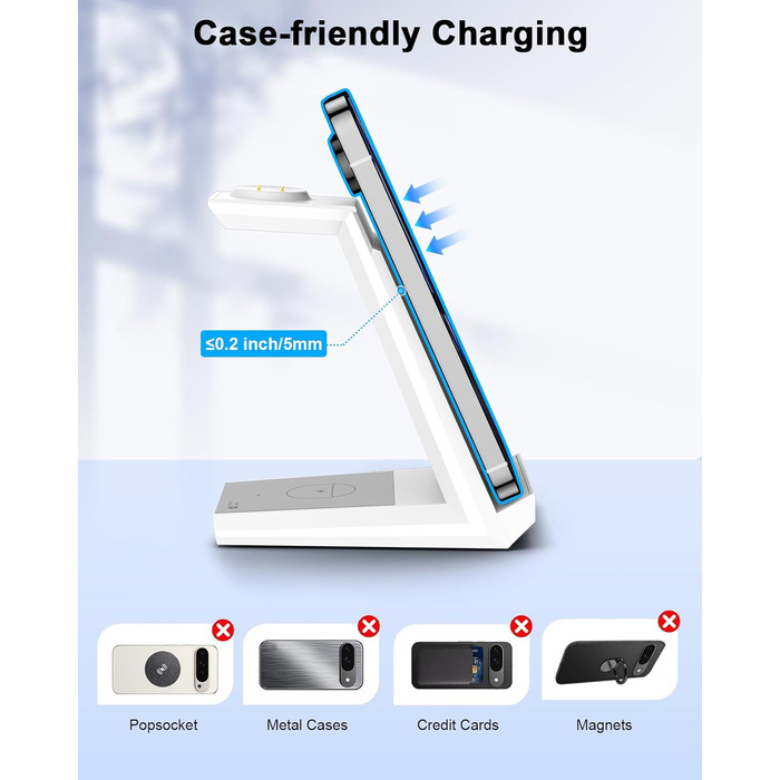 Бездротова зарядка NANAMI 3-в-1 для Google Pixel Watch 3/2, Fitbit Versa 4/3, Pixel 10 Pro/10/9/9a/8/7, Pixel Buds Pro 2 (Класичний Білий)