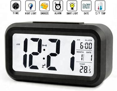Цифровий будильник з LED-дисплеєм, температурою та великим LCD-екраном (чорний)