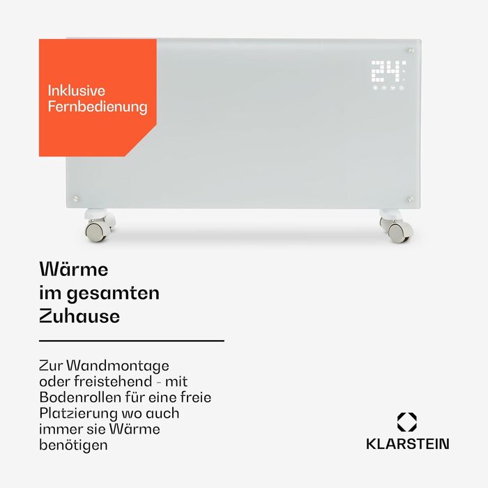 Електричний конвектор Klarstein: мобільний нагрівач з термостатом, 2000 Вт