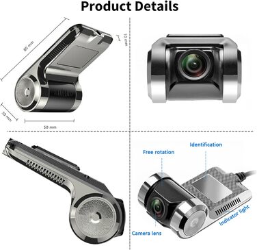 Авто Dash Cam Hikity: відеореєстратор для авто з широким кутом огляду 170°, нічне бачення, водонепроникний, сумісний з Android 15
