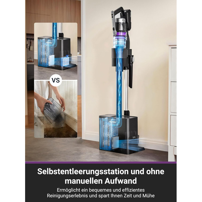 Пилгопоглинач Eureka Stylus Elite з док-станцією, 24000 Па, автоматичним випорожненням, мішком 3л, 60 хв роботи, антизаплутана щітка, LED-фара, знімна батарея