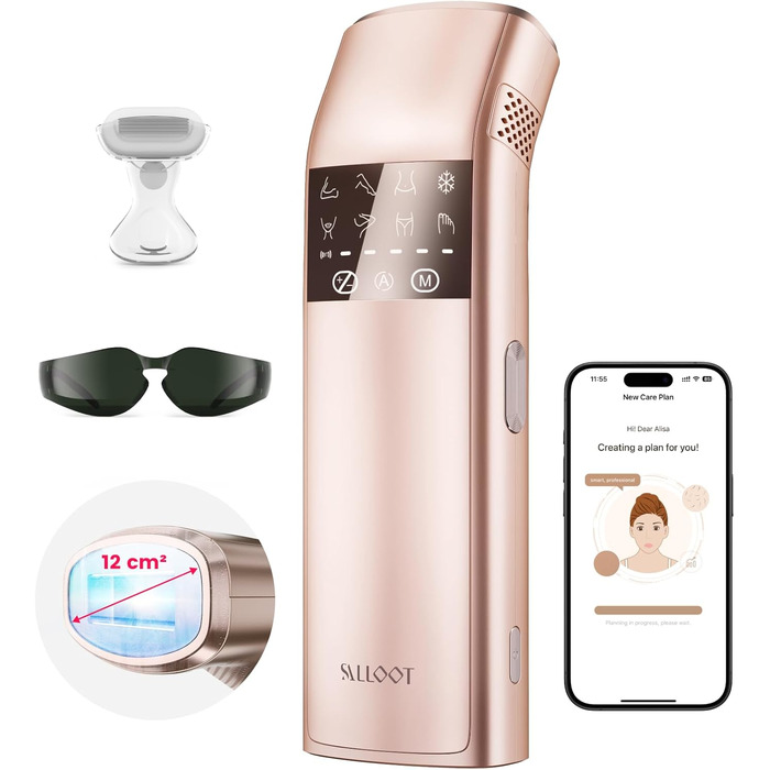 Пристрій для епіляції IPL з потрійним імпульсом, 12 см², охолодження сапфіровим льодом, лазерна епіляція для жінок та чоловіків, 3°C для безболісної та довготривалої епіляції вдома для обличчя, бікіні, інтимної зони (Champagne Gold)
