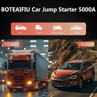 Powerbank Starthilfe для автомобіля з LED-ліхтариком, великим екраном та функцією бустера для акумулятора, підходить для SUV, мотоцикла та газонокосарки