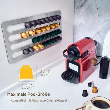 Тримач-органайзер для капсул Nespresso Original з нержавіючої сталі на 40 шт, поворотний самоклейний диспенсер для кухні (40.6 x 21.8 см)