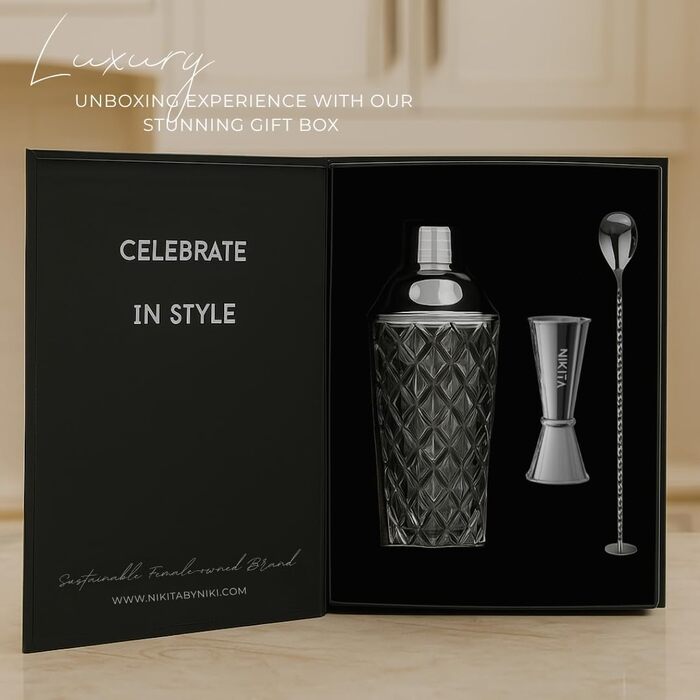 Набір шейкерів для коктейлів зі ситом, набір для мартіні, 5 шт., 450 мл, мірний стаканчик та барна ложка зі штовхачем, подарункова коробка (срібло)