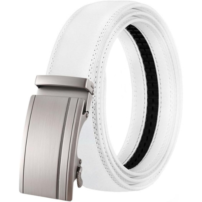 Чоловічий шкіряний ремінь на автоматичній застібці, 3.5 см, білий, довжина 115/110 см