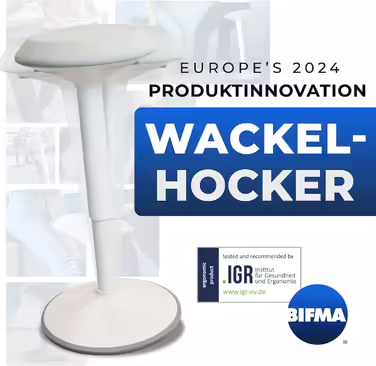 Backerz Ergonomic Chair - Office Chair with 55-80 cm Height Adjustment - Sitting and Standing Chair - Wobble Chair - Work Chair for Home and Office - Upholstered with Water-Repellent Fabric, White (60cm, Matte White)