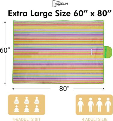 Водонепроникний килимок для пікніка Hozelin, великий, складаний, для пляжу, кемпінгу, відпочинку на траві, походів та подорожей (152,4 x 203,2 см, блакитний)