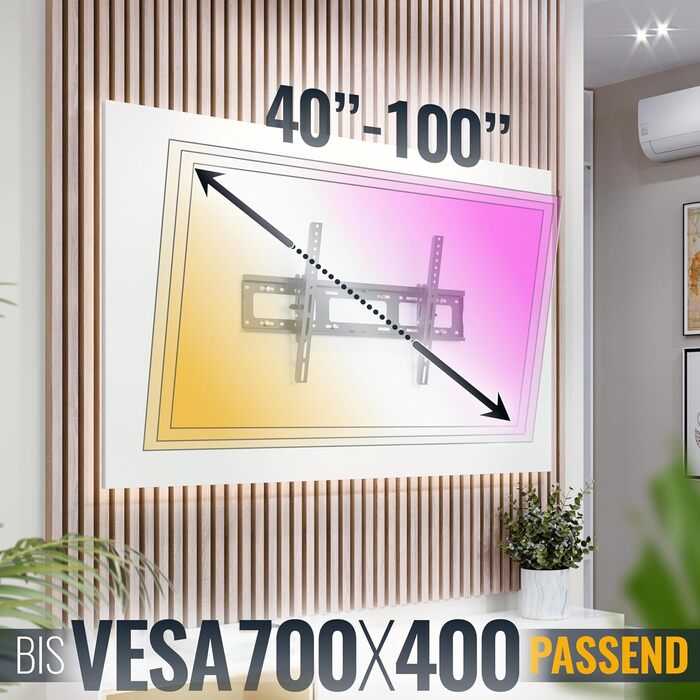 Настінне кріплення для телевізора RICOO R17 40-100 дюймів, до 100 кг, VESA 200x200 - 700x400, похиле