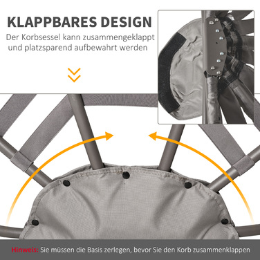 Крісло-мішок Outsunny Papasan, садове крісло, 2 кошика, подушка овальної форми, розкладне крісло для відпочинку, балкон, тераса, пісочно-коричневий колір, сталь, 118x75x139 см | Aosom