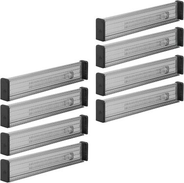 mDesign Adjustable Drawer Organizer – Practical Drawer Organizer for Cabinets and Dressers – Flexible Plastic Drawer Divider – 8-Piece Set – Smoke Grey and Black