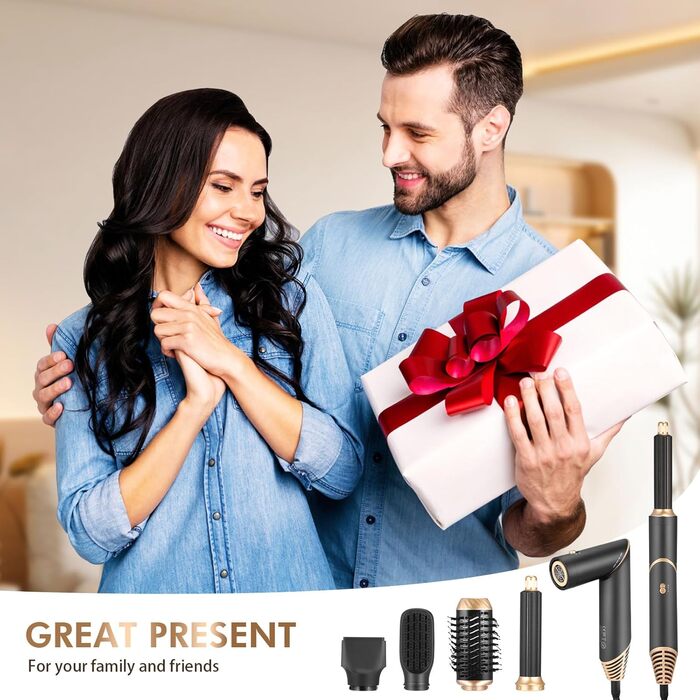 Airstyler 6 в 1: Фен-щітка для волосся Bürste Set, 5 насадок для сушки, випрямлення, локонів, об'єму та догляду. Підходить для всіх типів волосся