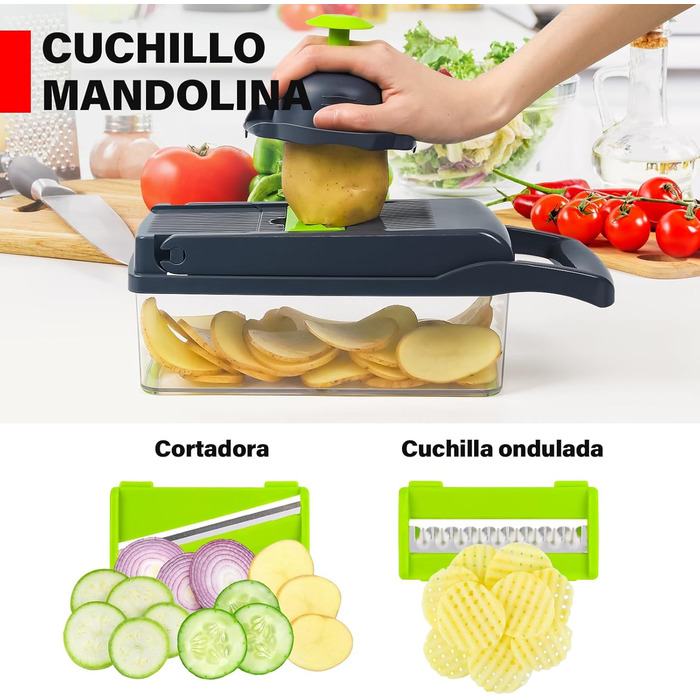 Ручний овочевий слайсер 16 в 1 з нержавіючої сталі, овочевий шатер з 8 змінних лез, для нарізки кубиками та соломкою