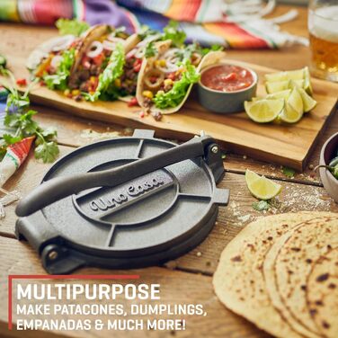 Пресс для тортилій Uno Casa Tortilla Presse 20 см - для тако, з чавуну, ротатор, 100 шт. паперу
