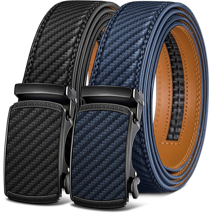 Чоловічий ремінь KEMISANT 2 шт. з автоматичною застібкою, шкіряний, регульований, 35 мм, з подарунковою коробкою, чорний/пурпурно-синій