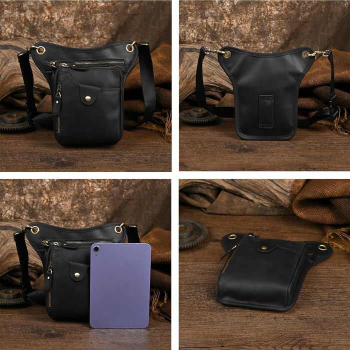 Чоловіча сумка на ногу з натуральної шкіри Le'aokuu - поясна/стегнова/для подорожей, туризму, альпінізму