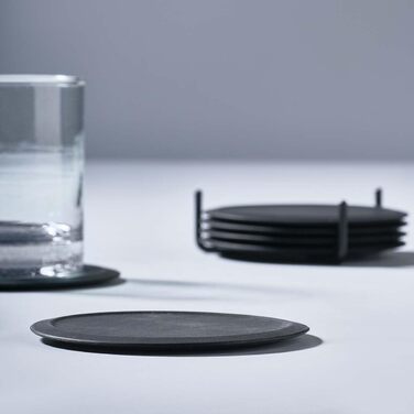 Zone Denmark Singles Silicone Coasters, Coasters for Glasses, Cups, Cocktail Glasses, Diameter 10 cm, Height 3.1 cm, 6 Pieces, incl. Holder, (10cm, Grey - Limestone)