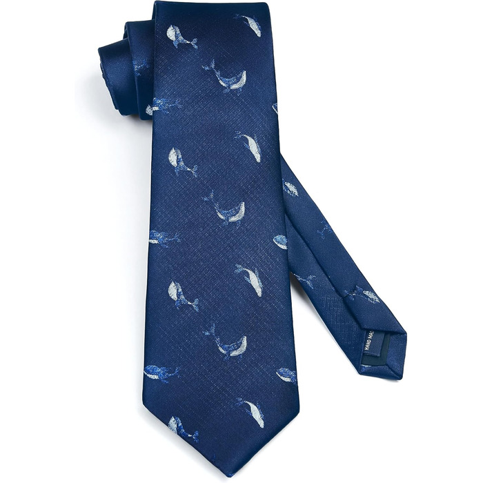 HISDERN Комплект краватки та нагрудного хустинки для чоловіків з принтом тварин (Marineblau/Walfisch)