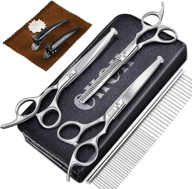 CIICII 10-in-1 Professional Dog Grooming Scissors Set with Round Tip - Pet Hair Trimmer for Dogs & Cats
