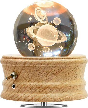 BIAOQINBO Crystal Ball Music Box, 360° Rotating Wooden Music Box with Projection Function, Gifts for Women Mom Mother's Day Father's Day Children's Day Birthday Christmas Valentine's Day (Asteroid)