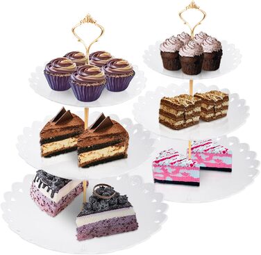 Трирівнева підставка для капкейків, десертів, фруктів та солодощів. Підходить для святкування: Весілля, День народження, Хрещення. Чорно-білий колір, пластик.