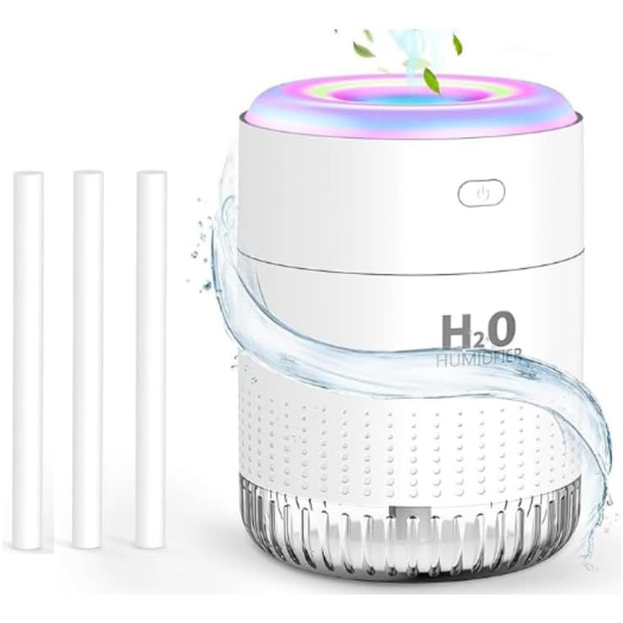 Зволожувач повітря SZO Mini з LED-підсвіткою, автовимкнення та 2 режимами, для авто, спальні, офісу, білий