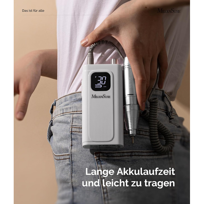 MelodySusie SC300F Професійний насадковий фрезер для нігтів, електрична насадка для манікюру, 30000 об/хв, LCD-дисплей, регулювання швидкості, для акрилу та гелю, для салону, білий