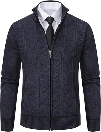 Кардиган чоловічий на блискавці з кишенями, трикотажна куртка, з довгим рукавом, світшот, Regular Fit, теплий кардиган, класичний пуловер для холодної осені та зими (Сірий, M)