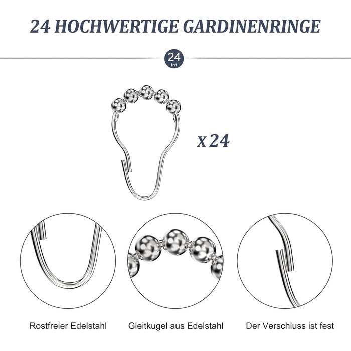 Штанга для душу U/L форми 75×(150-190)×75 см - 2 в 1 (для душу та ванни) з кільцями, без кріплень до стелі