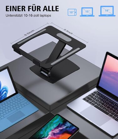 Підставка для ноутбука Glangeh, регульована по висоті, ергономічна, портативна, для столу, складна, з алюмінію, сумісна з MacBook Air Pro (10–16 дюймів), чорна