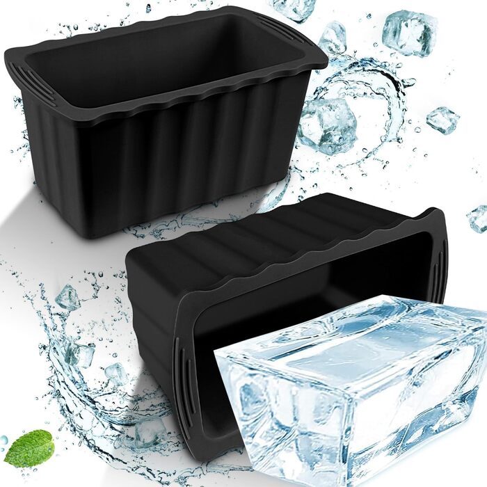 2 Large Ice Block Molds, 5.4kg Extra Thick Silicone Ice Cube Molds, Reusable for Ice Bath Tub, Bathtub, Cold Plunge Pool, Cooler, Ice Bath Tub - Black