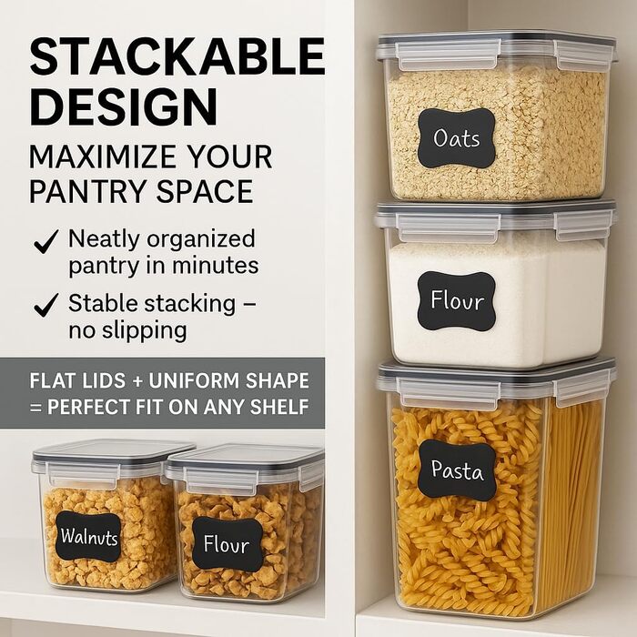 Набір контейнерів для зберігання продуктів з кришкою, 24 шт. BPA-free, великі кухонні контейнери, органайзер для борошна, цукру, круп, з ручкою та етикетками