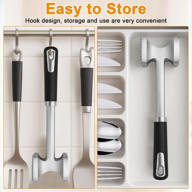 Дружил Фляйшхаммер 27 см з нержавіючої сталі - двосторонній молоток для м'яса з плоскою та зубчастою поверхнею, професійний кухонний молоток для шніцелів, стейків, котлет, яловичини, курки (стійкий до корозії та гігієнічний)