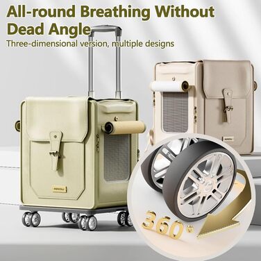 Рюкзак для тварин Galatée з колесами, візок для домашніх тварин, сумка для подорожей з собакою з знімними колесами, рюкзак для собак з вентиляційними вікнами з сітки (зелений)