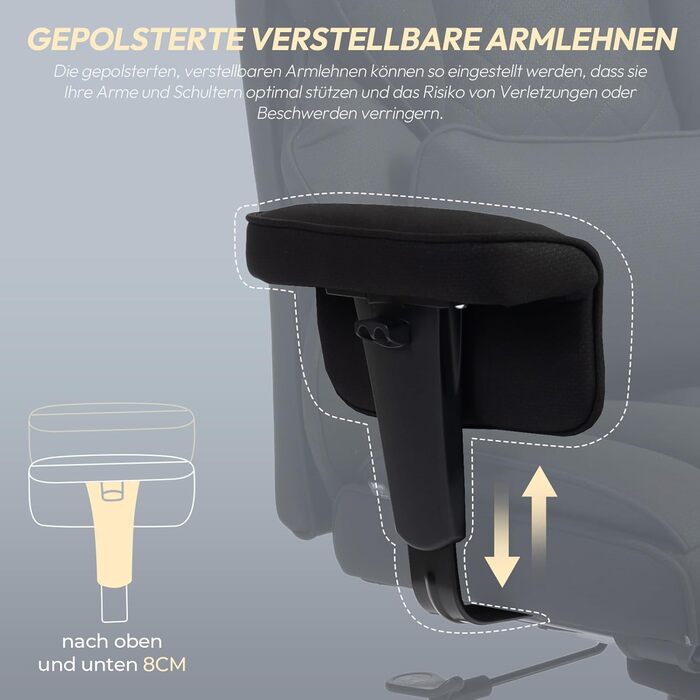 Ігровий крісло Dowinx, ергономічний офісний крісло з кишеньковим пружинним подушками, крісло для начальника з двошаровою м'якою спинкою та регульованою поперековою подушкою, підлокітниками та підставкою для ніг (Тканина, Чорний)