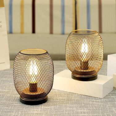 Настільна лампа JHY DESIGN Gold Schwarz: набір з 2 шт. з металу, LED, вінтажний стиль, для спальні, вітальні, весілля, партії, внутрішнє та зовнішнє використання (кругла форма)