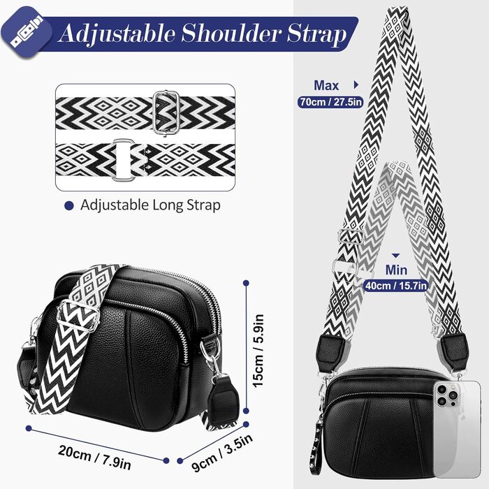 Жіноча сумка через плече кросбоді з натуральної шкіри чорного кольору. Стильна міні-сумка з широким ременем та відділенням для карт