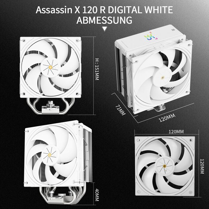 Thermalright Assassin X 120R Digital White - кулер для CPU з цифровим дисплеєм, 4 теплові трубки, PWM вентилятор, підтримка AM5 та Intel LGA1700/1851/1150/1151/1200
